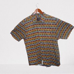 Kavu Button Shirt Mens L Short Sleeve Geometric Pattern 100% Cotton